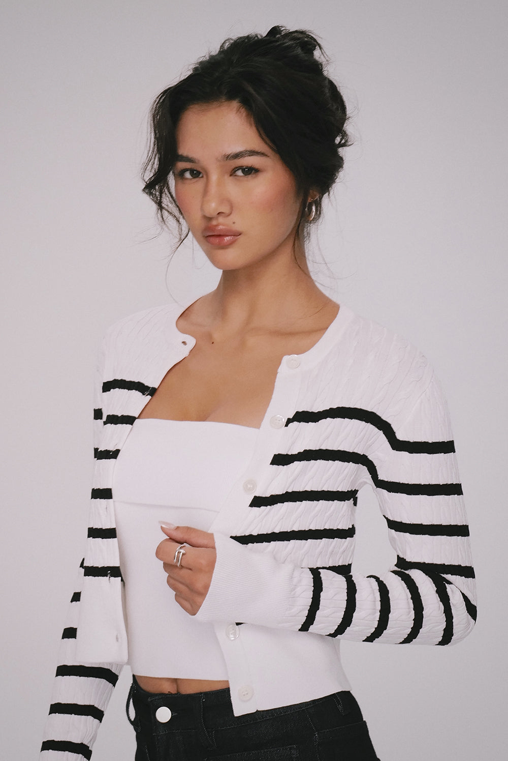 Striped Knit Button-Up Cardigan