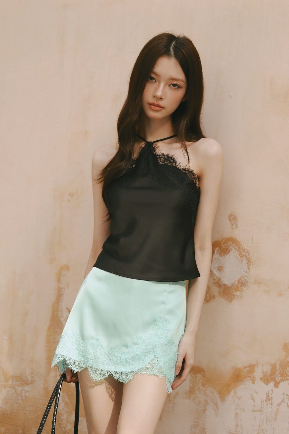 Satin Lace Mini Slip Skirt