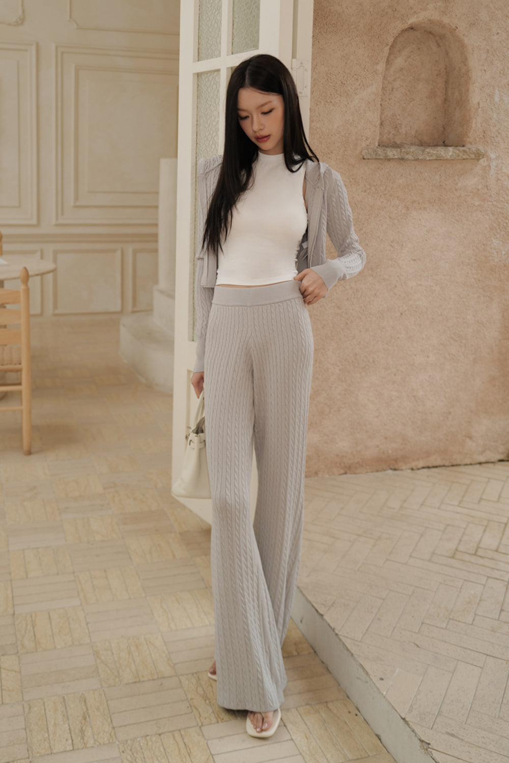 Afternoon Walk Cable Knit Wide-Leg Pants