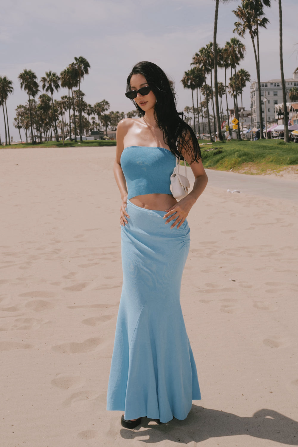 Ice Knit Asymmetric Cut-Out Ruched Mermaid Bra Dress