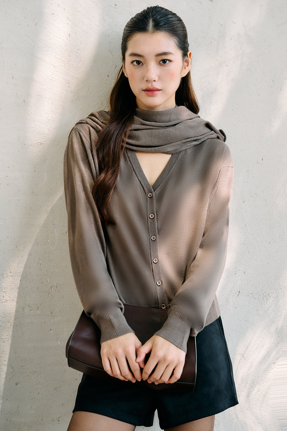metric Button-Down Tencel Wool Sweater