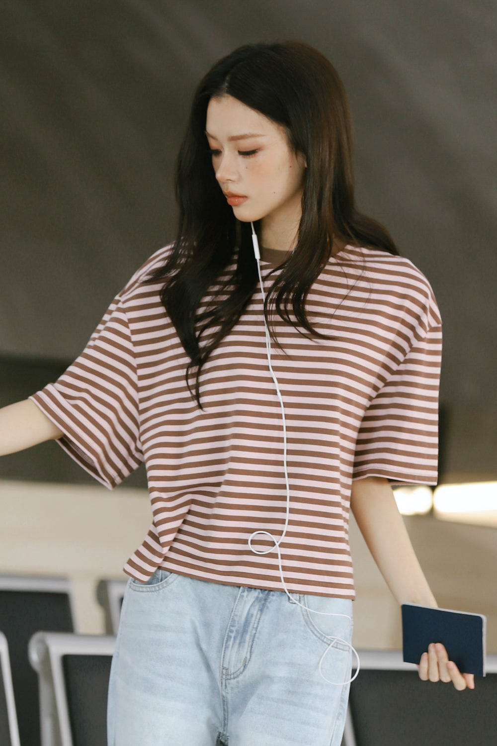 Stain-Resistant Oversized Striped Short Sleeve T-Shirt