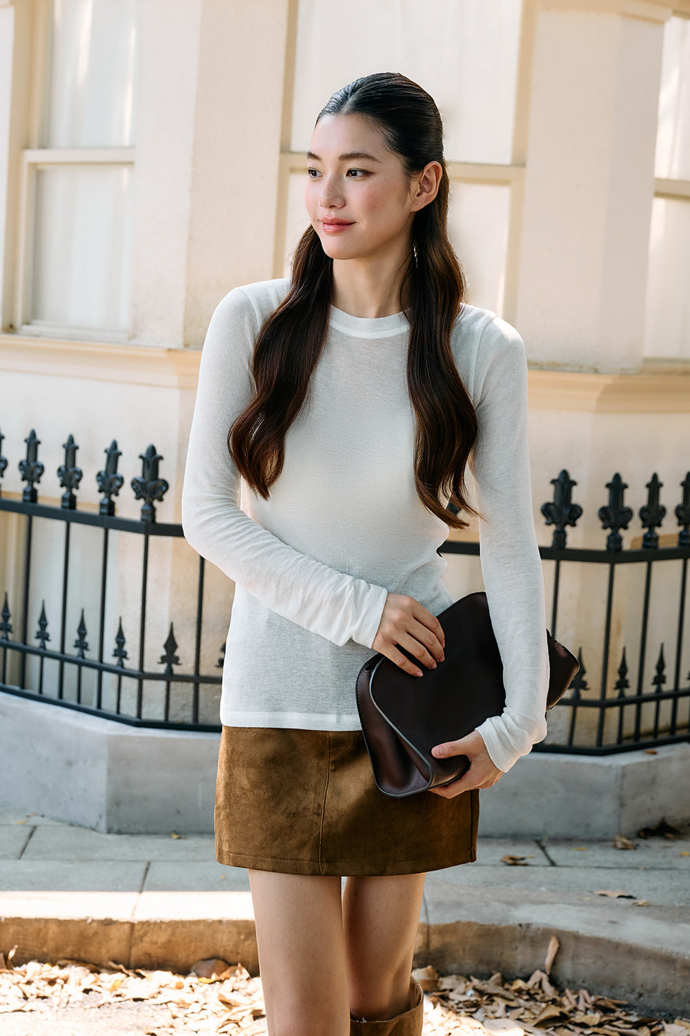 Tencel Sheer Knit Long Sleeve Top