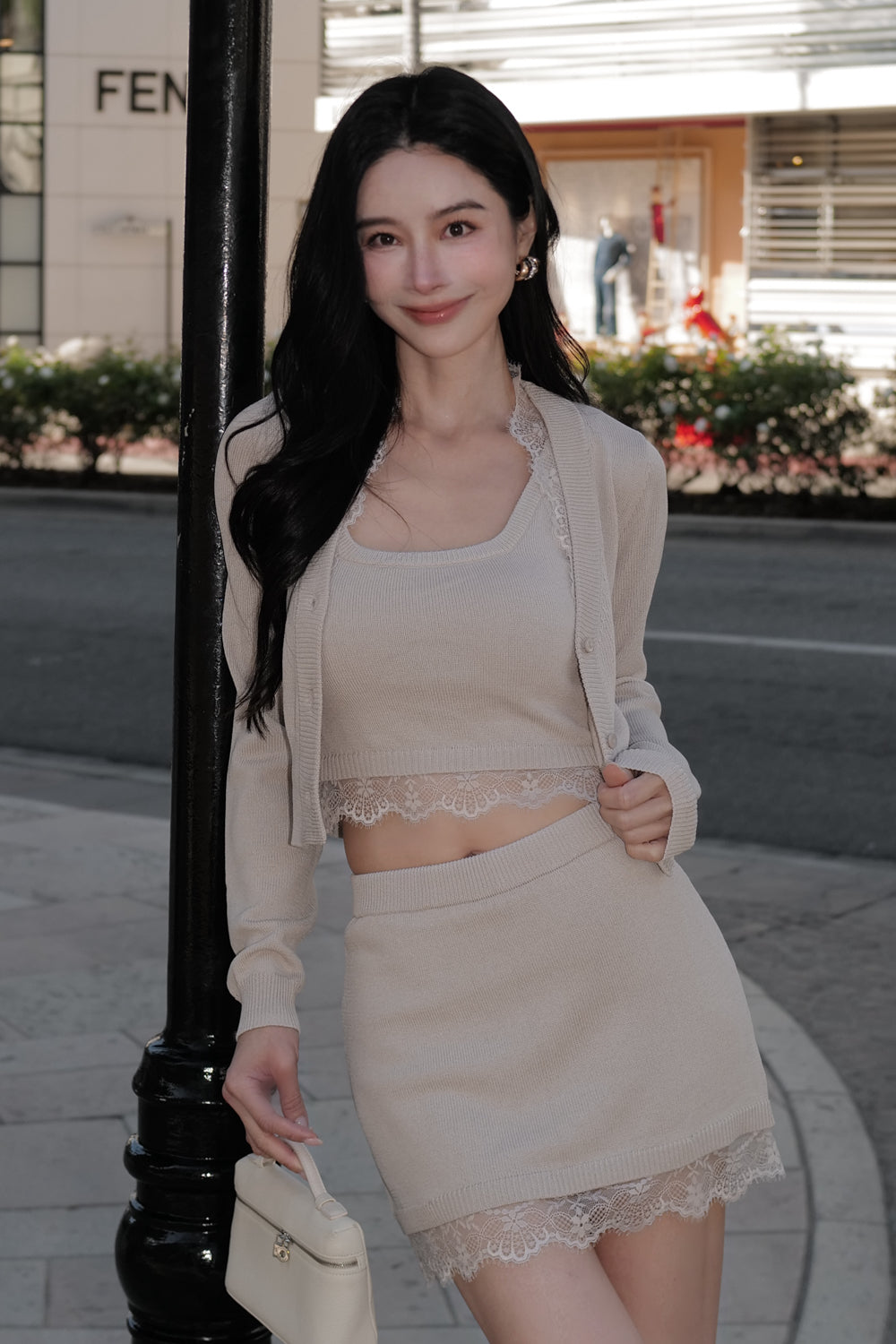 Ice Knit Lace-Overlay Mini Skirt