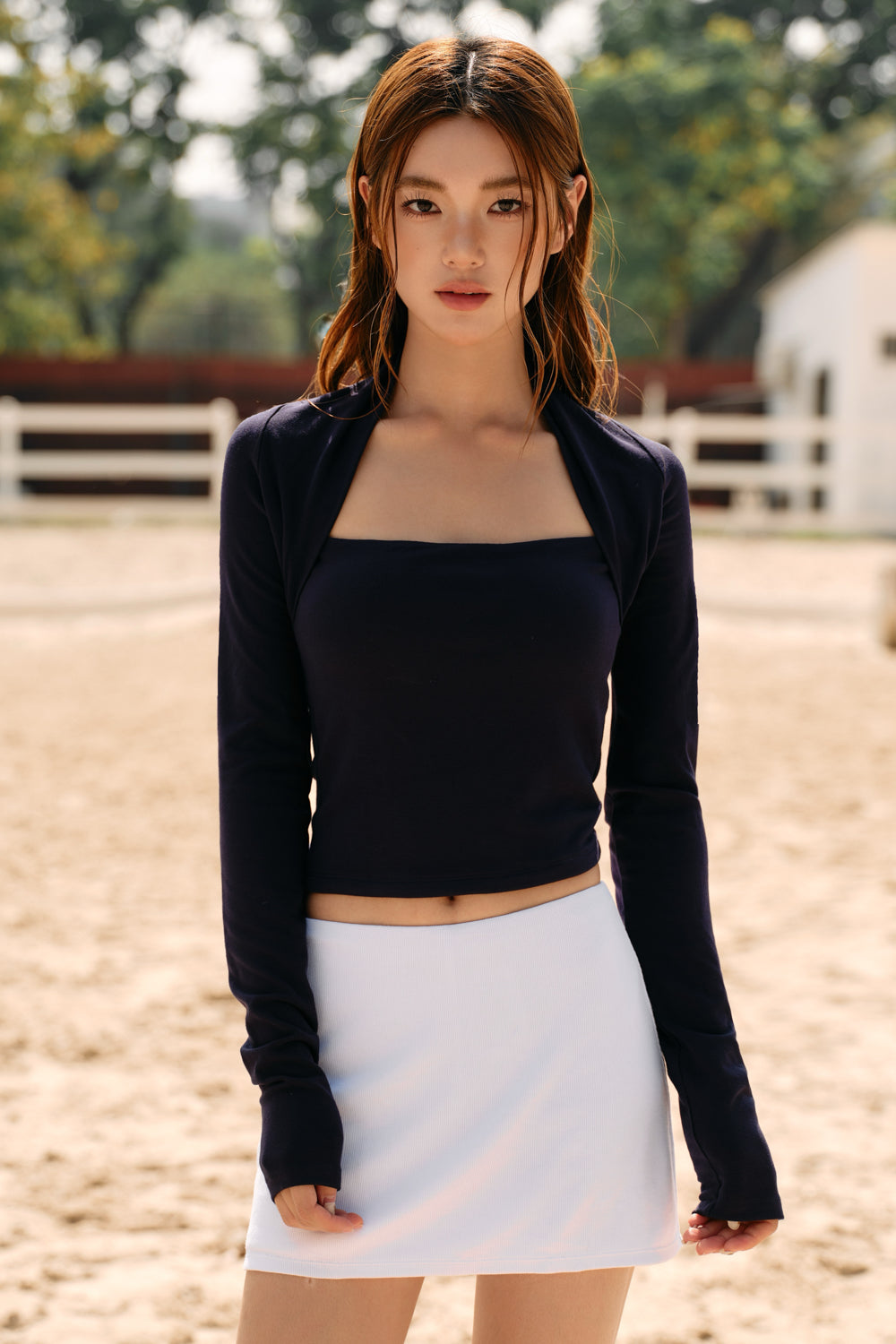 Faux Two-Piece Square Neck Long Sleeve Top