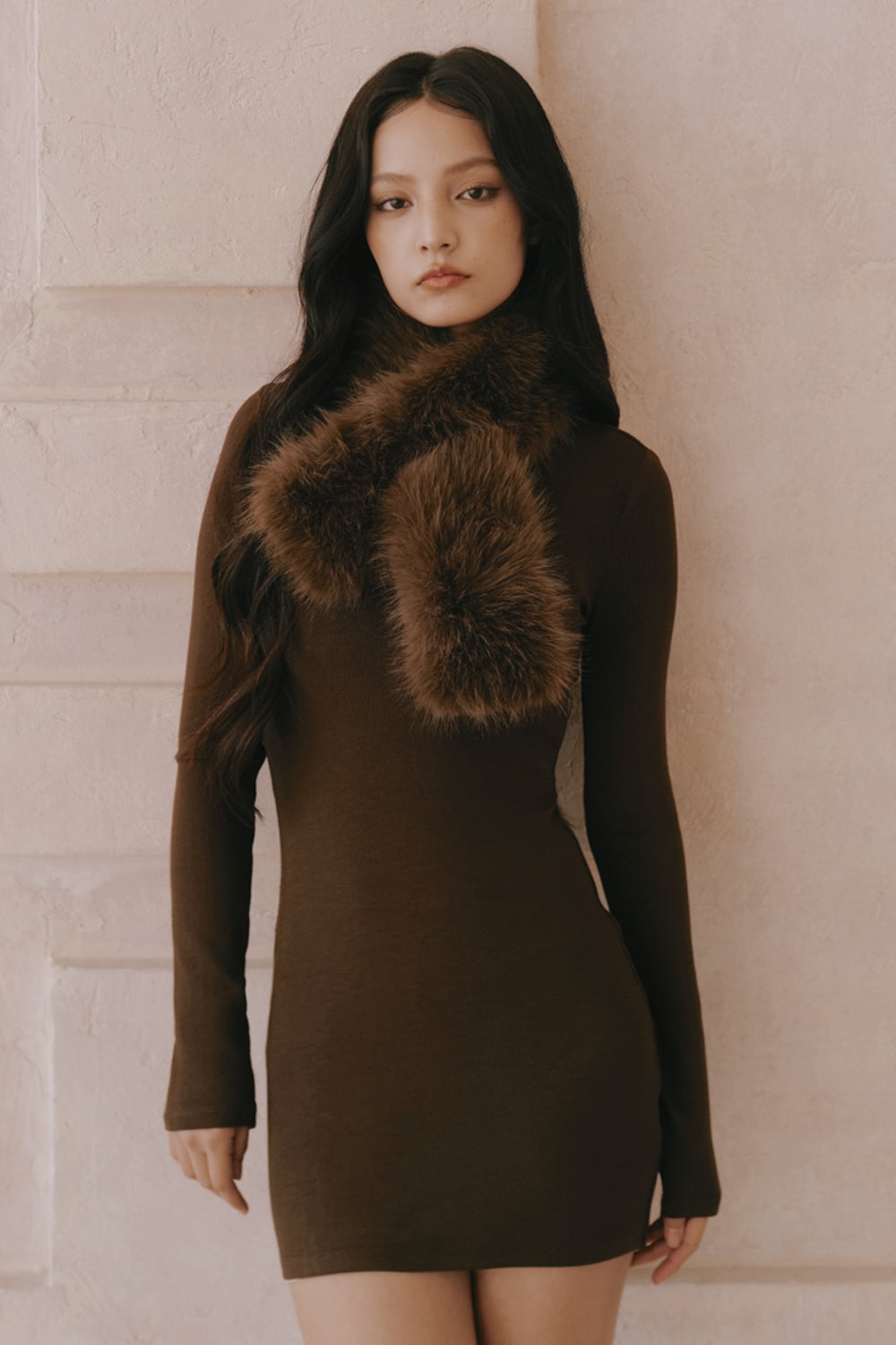 Elegant Rib Long Sleeve Mini Dress