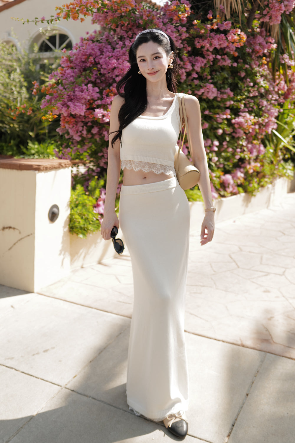 Ice Knit Lace-Overlay Maxi Skirt