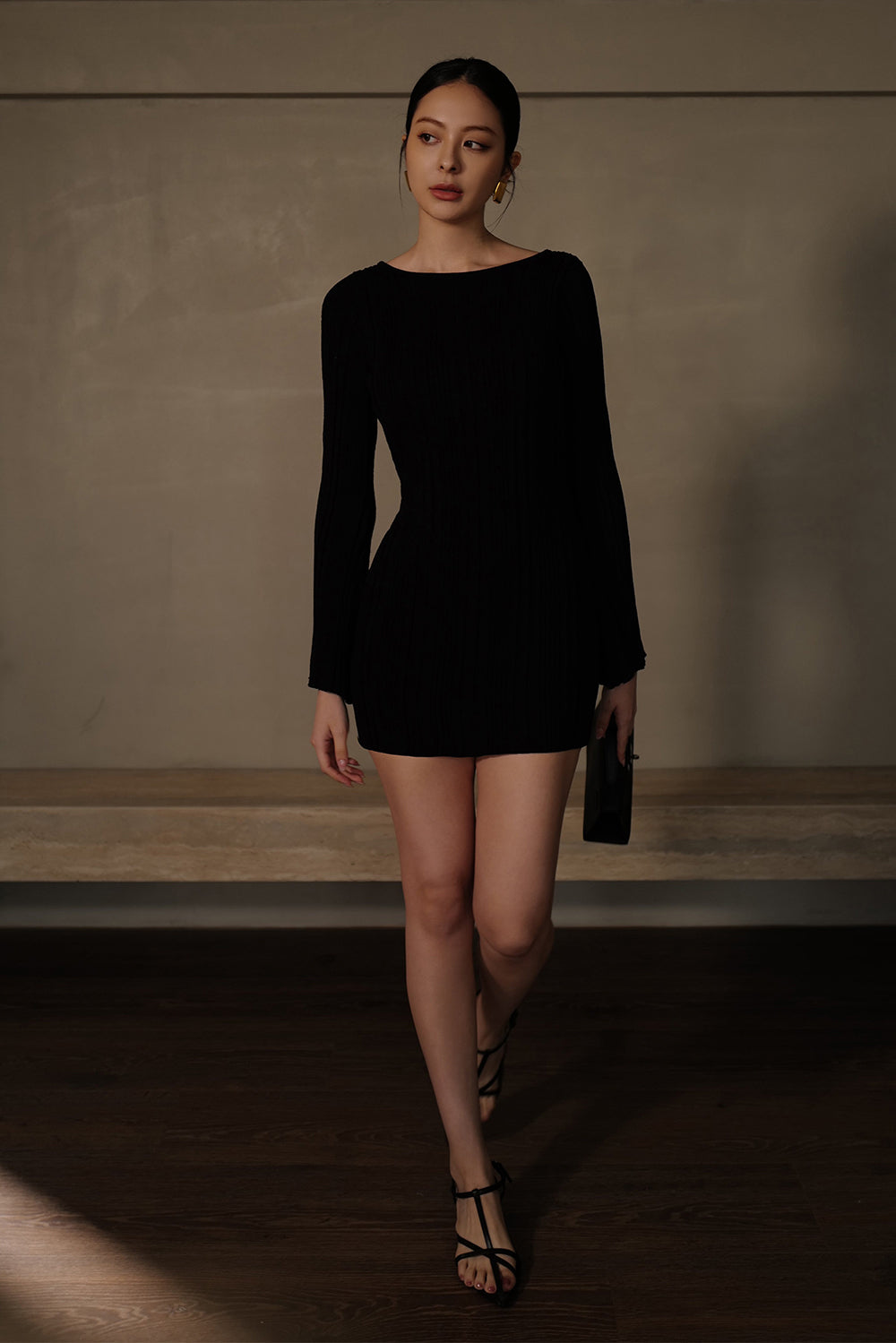 Wide Ribbed Knit Backless Bra Dress