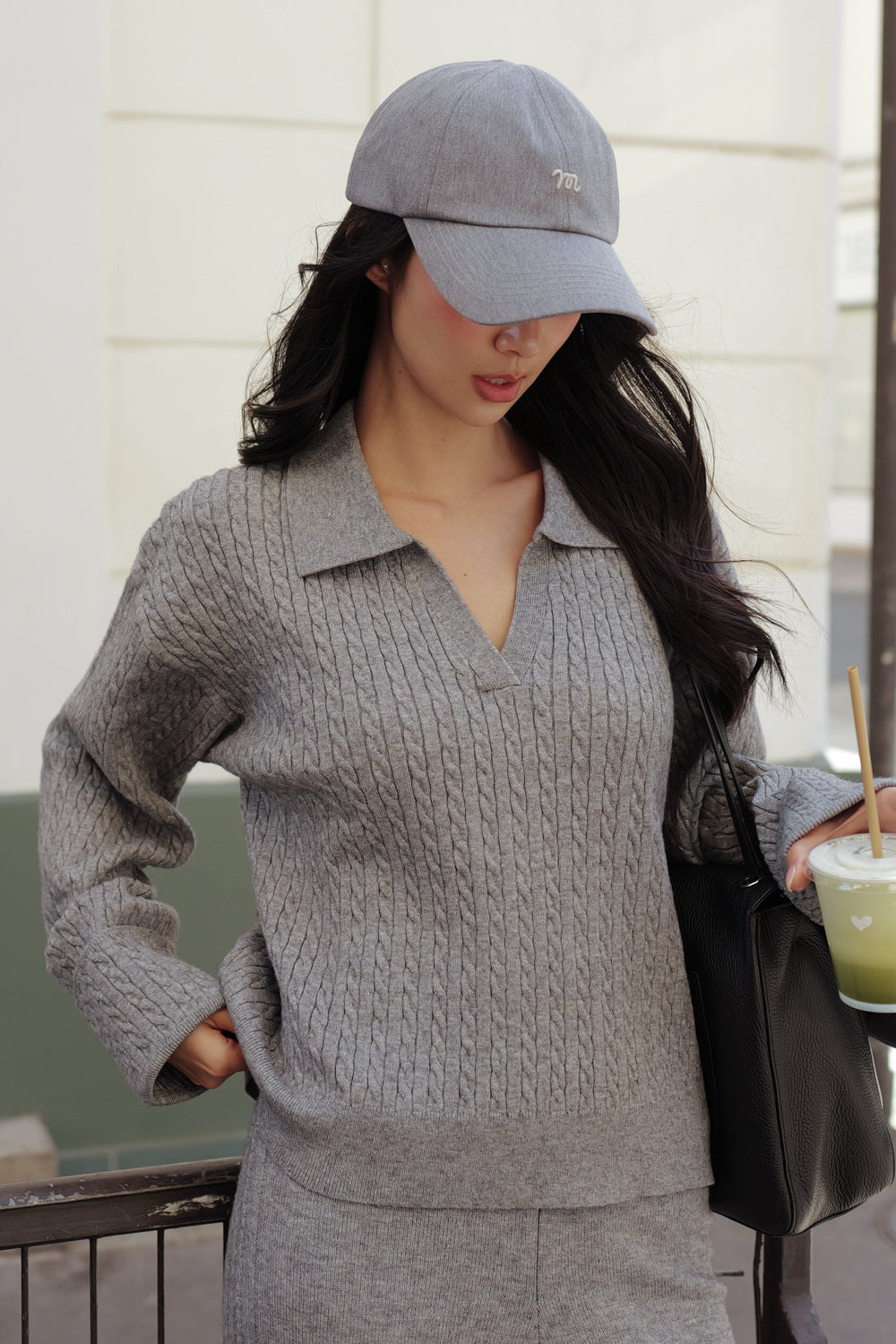 Gentle Touch Fine Cable Knit Open-Collar Long Sleeve Top
