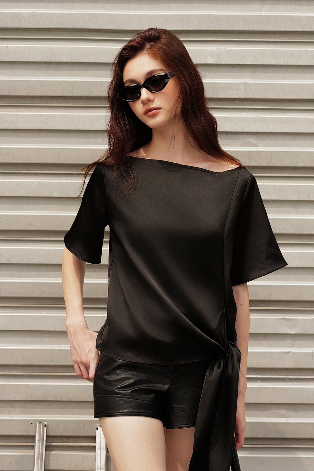 Structured Faux-Leather High-Waist Mini Shorts
