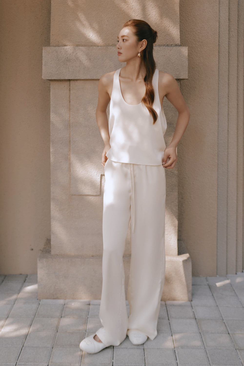 Satin Drawstring Wide-Leg Pants