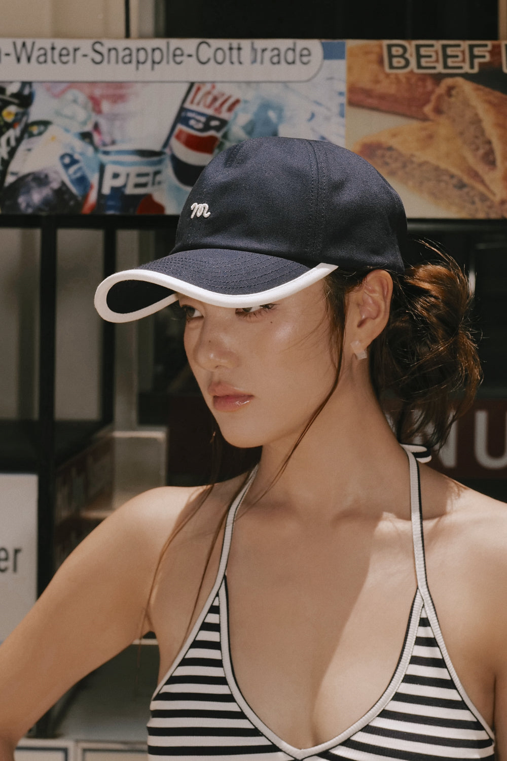 Signature Embroidery Contrast Trim Baseball Cap