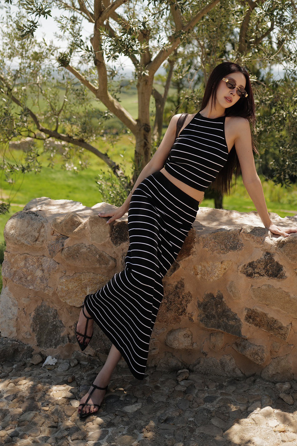 Ice Knit Striped Maxi Skirt