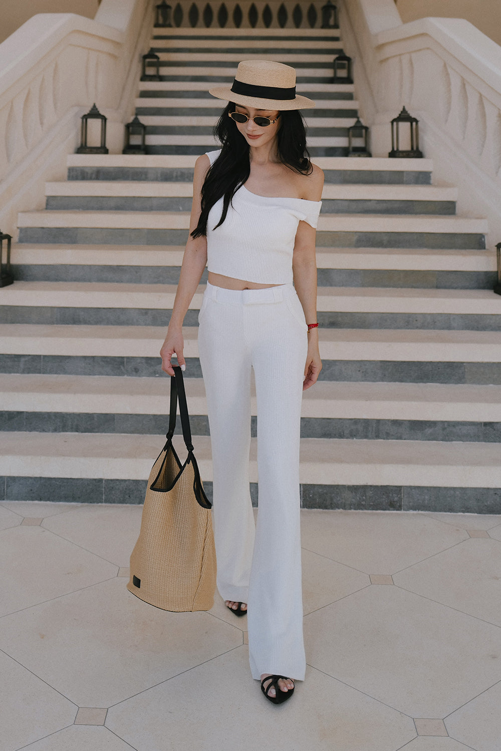 Ice Knit Faux Waistband Flare Pants