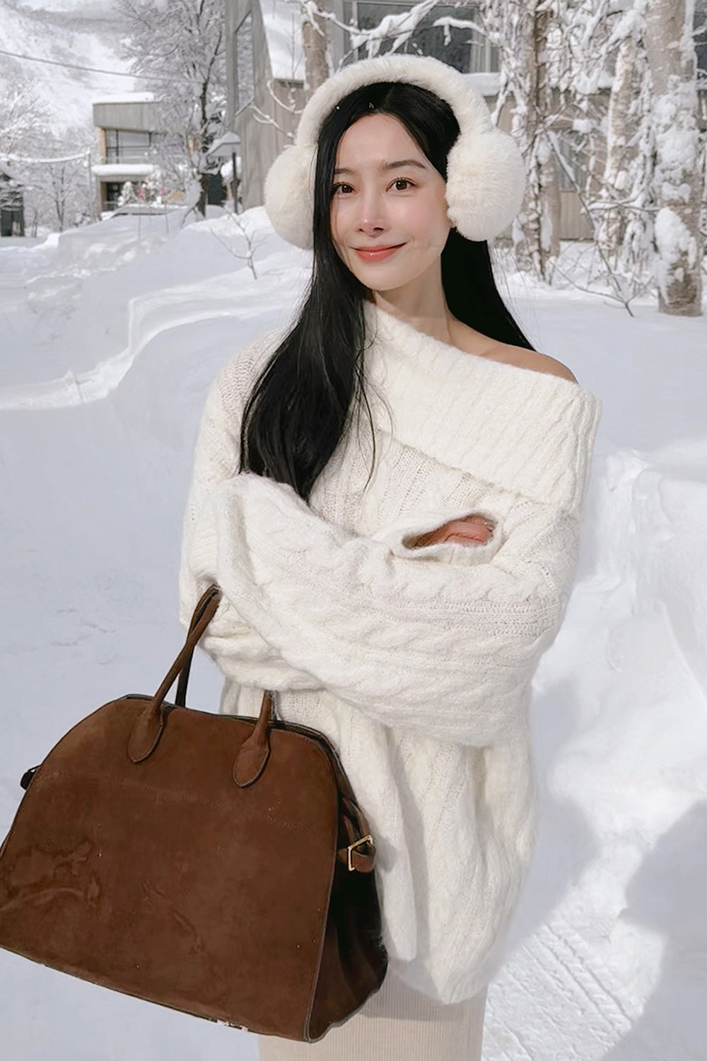 Cozy Wool Off-Shoulder Long Sleeve Sweater