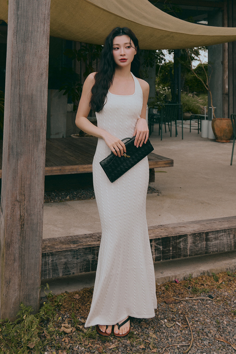 Afternoon Walk Knit Halter Fishtail Maxi Bra Dress