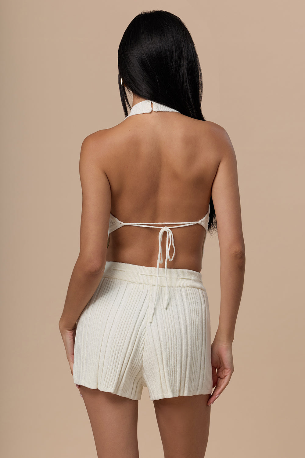 Wide Ribbed Knit Halter Backless BraTop