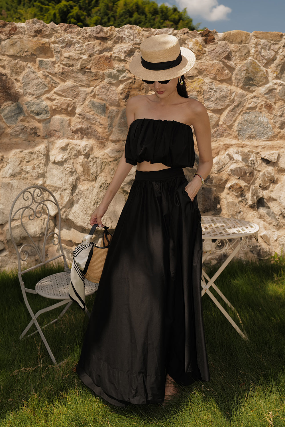 Puffy Ruched Tube Cropped Top