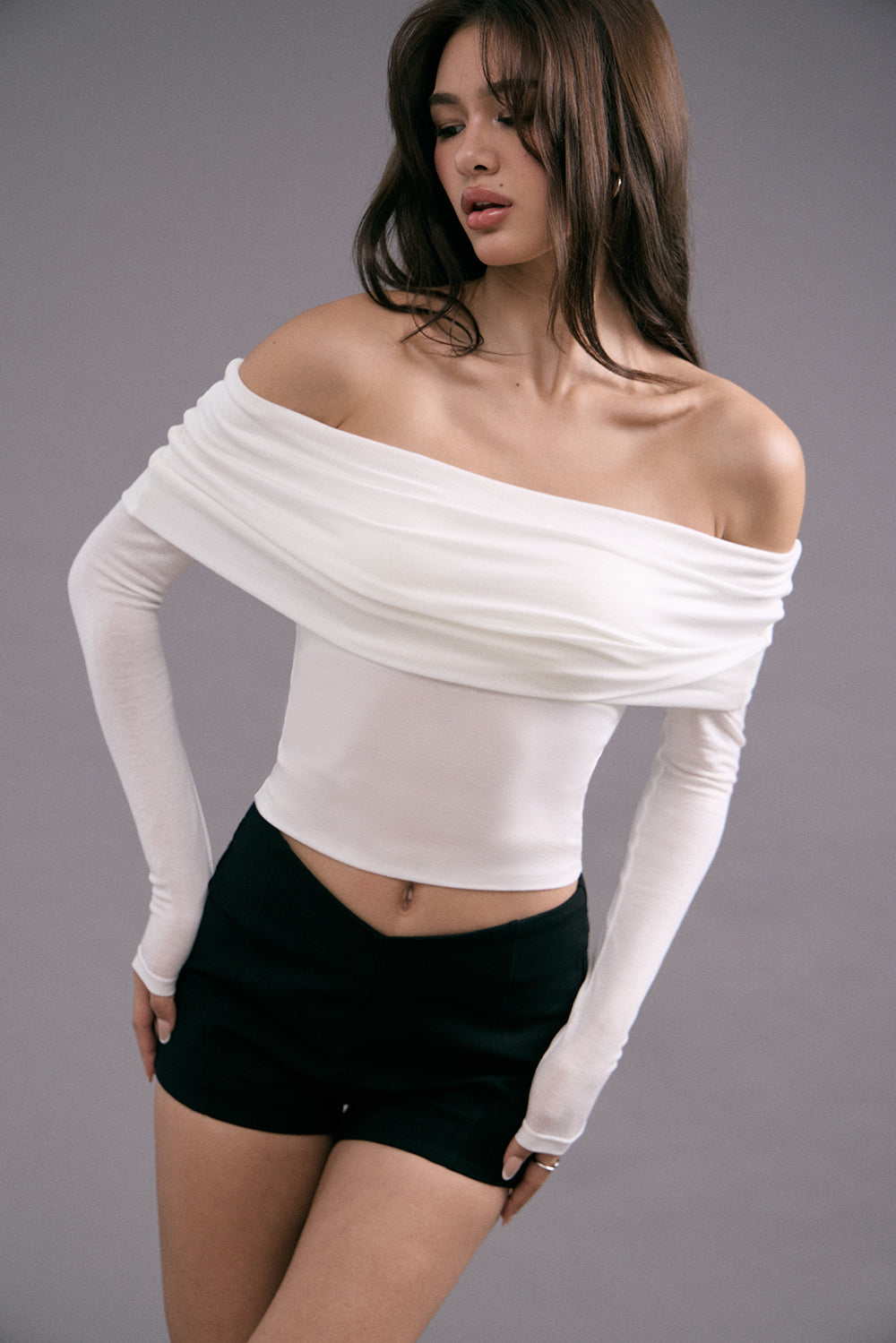 Tencel Wool Off-Shoulder Long Sleeve BraTop