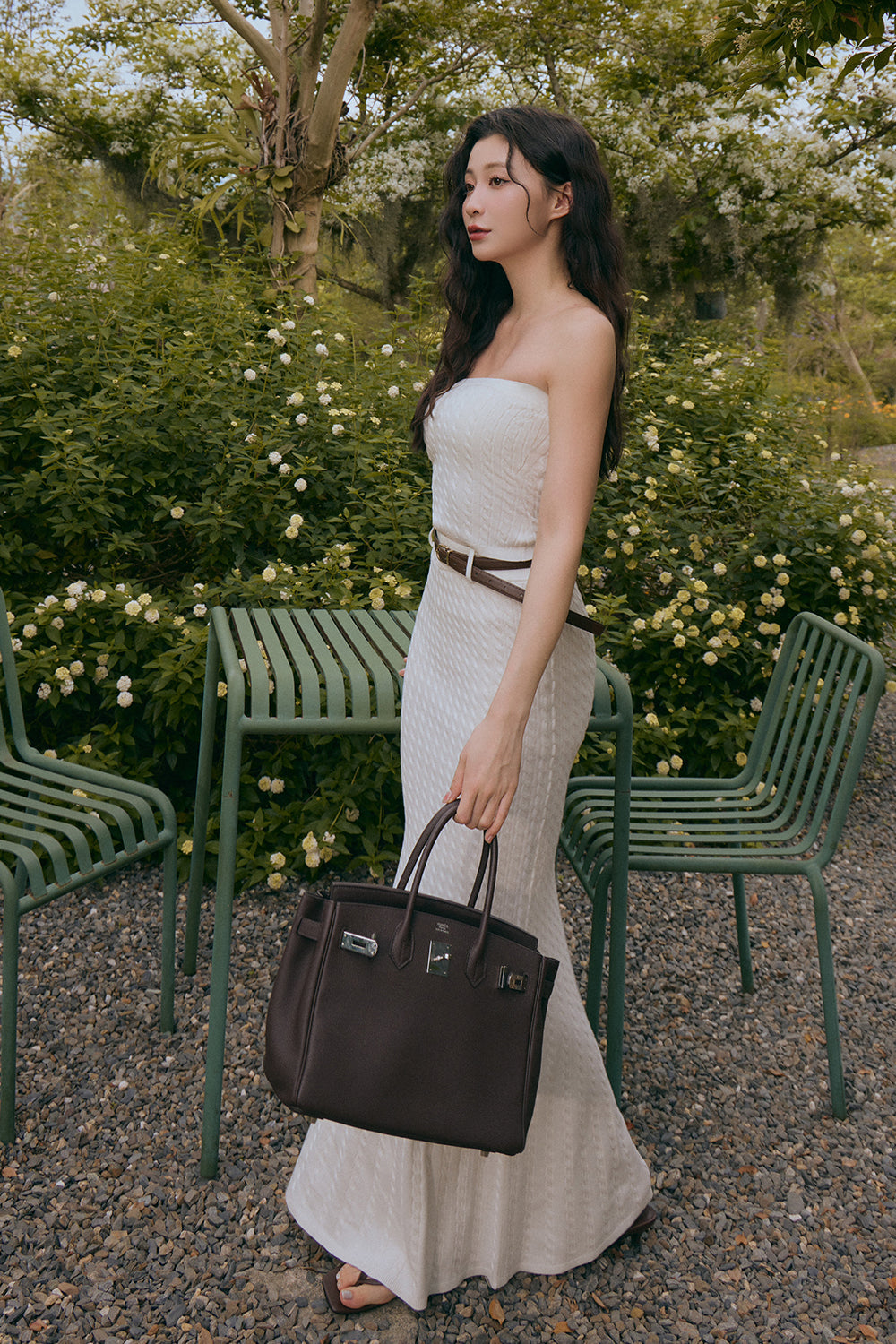 Afternoon Walk Knit Fishtail Maxi Skirt with Belt