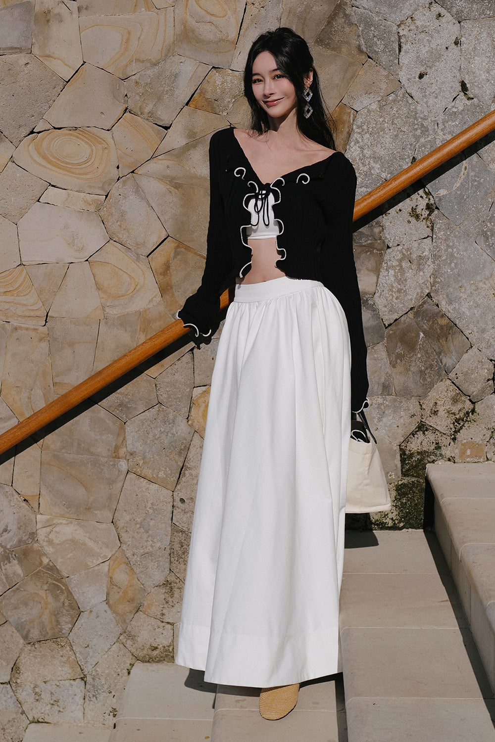 Wide Ribbed Knit Ruffle Hem Cardigan