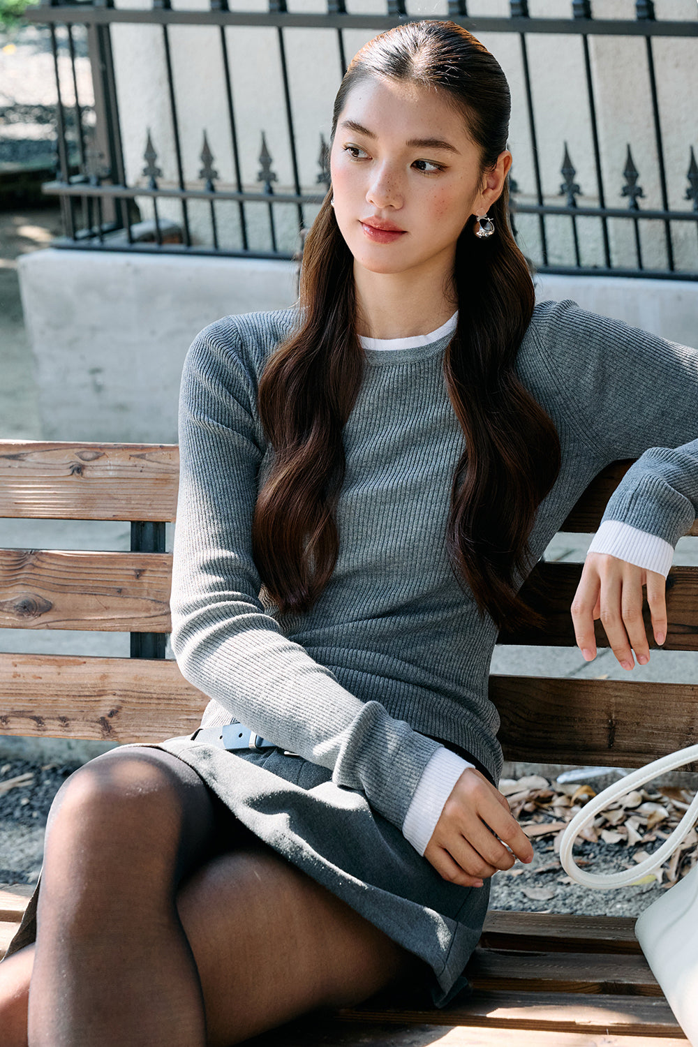 Faux-Layered Wool Knit Base Top