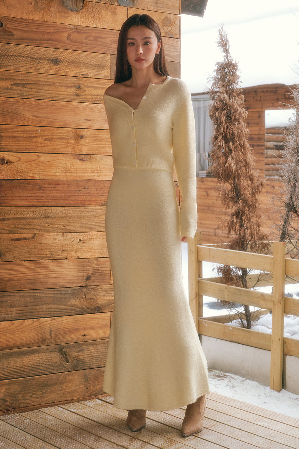 Terry Knit Fishtail Maxi Skirt