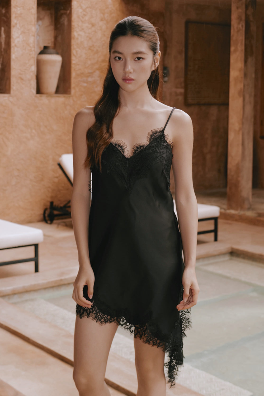 Satin Lace Side-Slit Cami Top