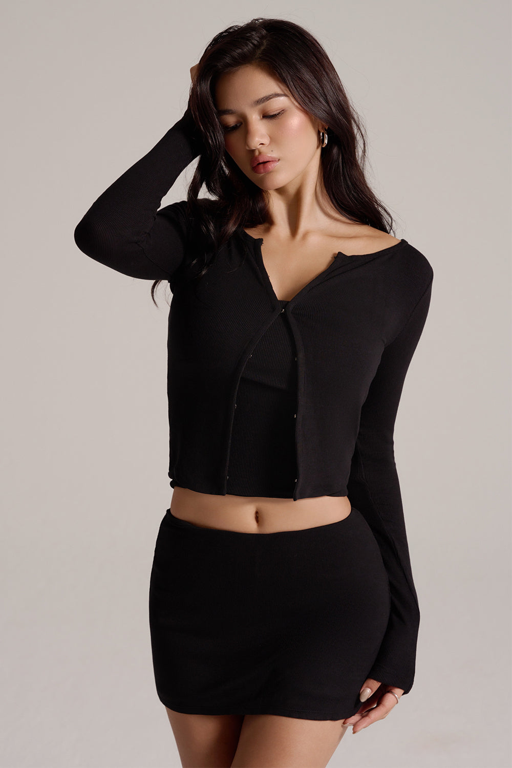 Elegant Rib Hook and Eye Cardigan