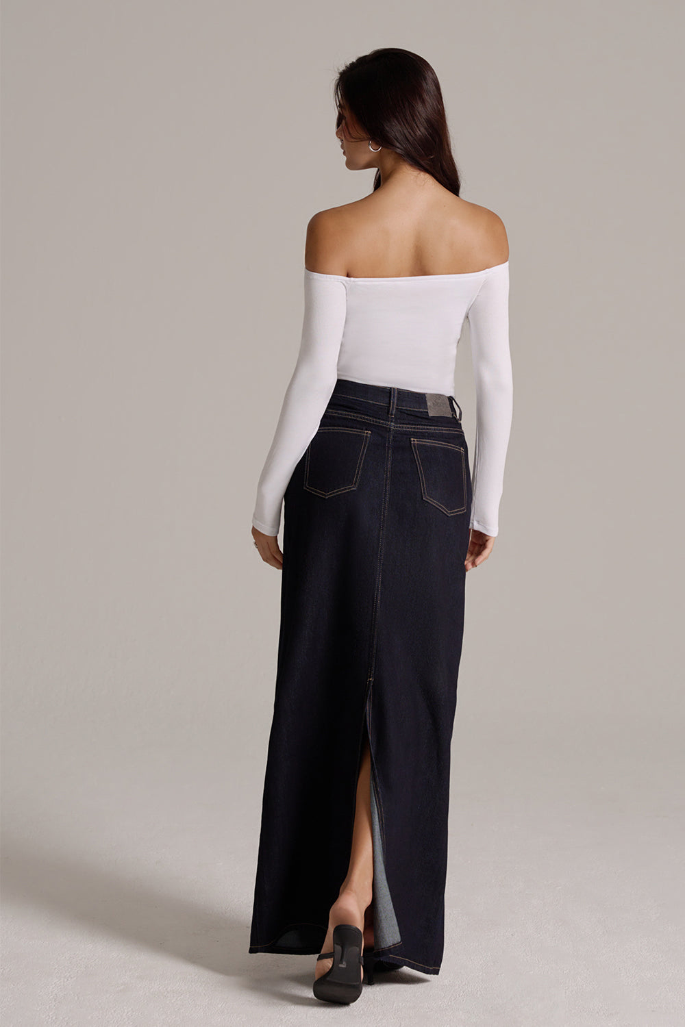 High-Waist Straight Denim Maxi Skirt