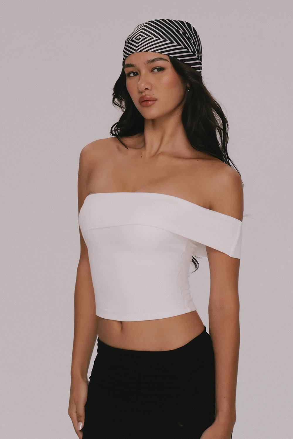 Soft Stretch Asymmetric Off-Shoulder BraTop