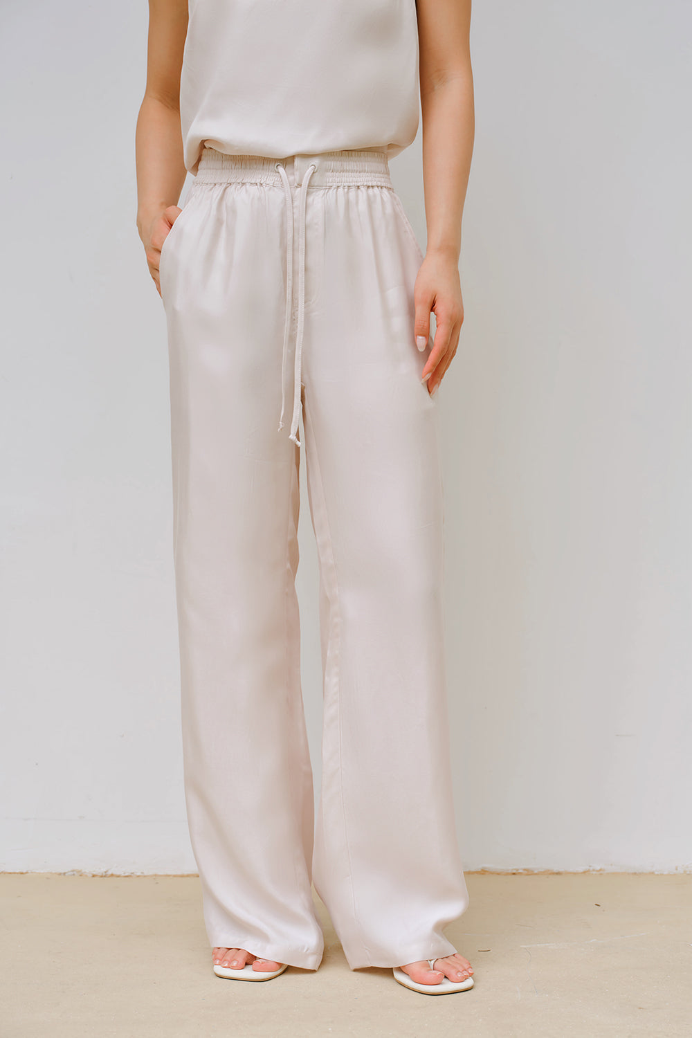 Cupro Drawstring Wide-Leg Pants