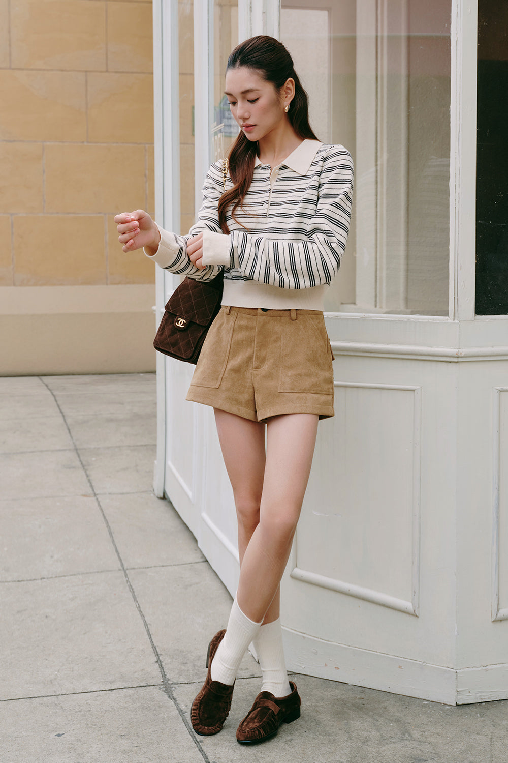 Gentle Touch Knit Long-Sleeve Polo Top