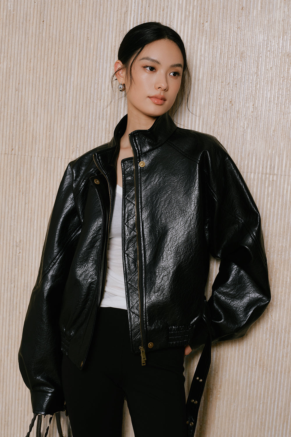 Stand-Collar Faux Leather Jacket