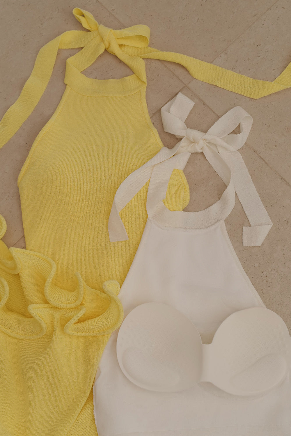 Plain Knit Ruffled Hem Halter Maxi Bra Dress