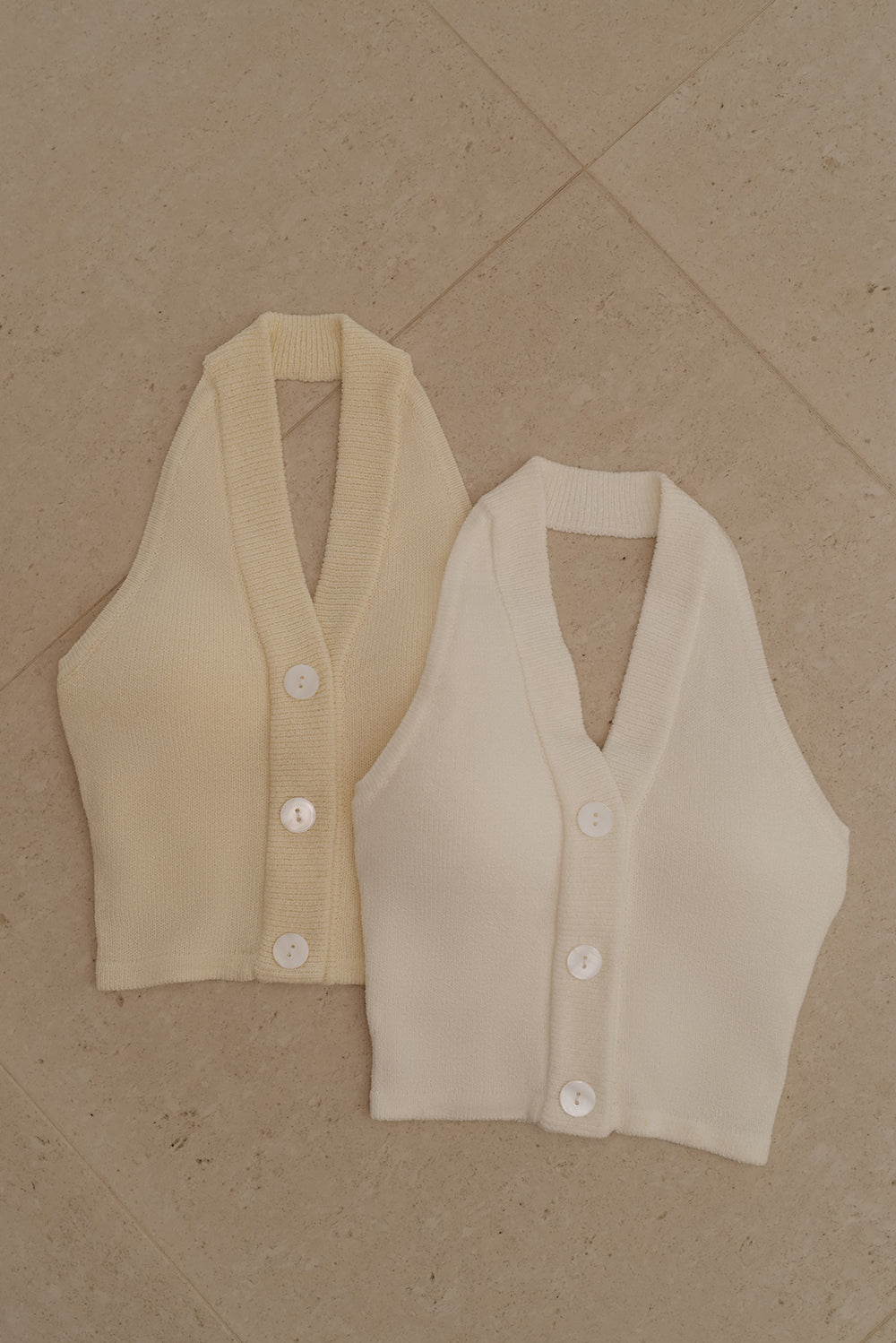 Plain Knit Halter Button Bra Top