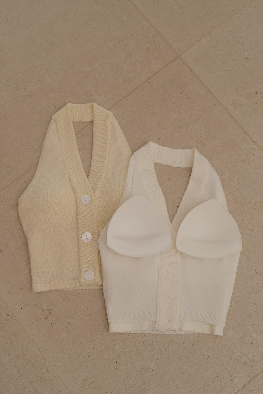 Plain Knit Halter Button Bra Top