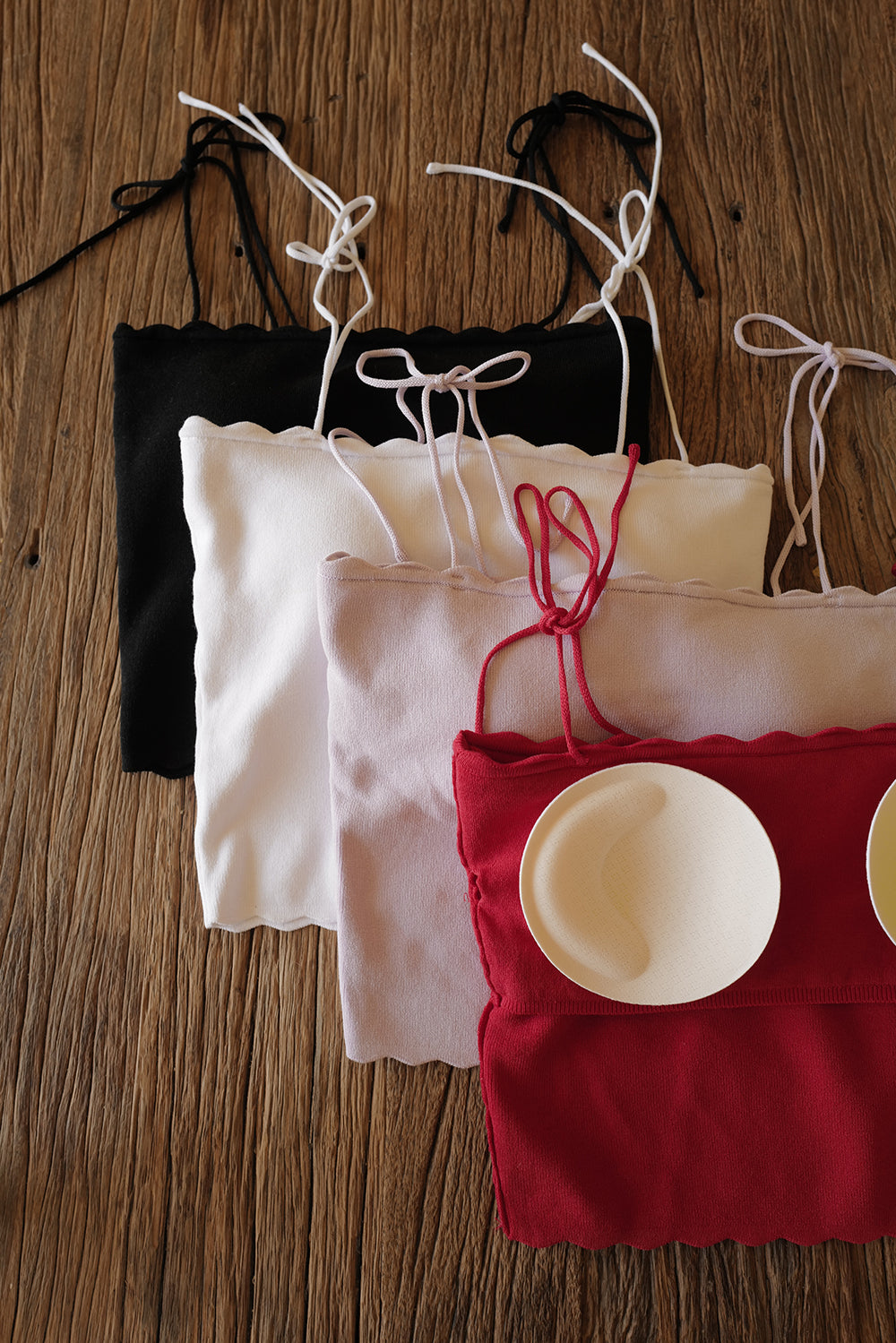 Ice Ripple Trim Knit Spaghetti Strap BraTop