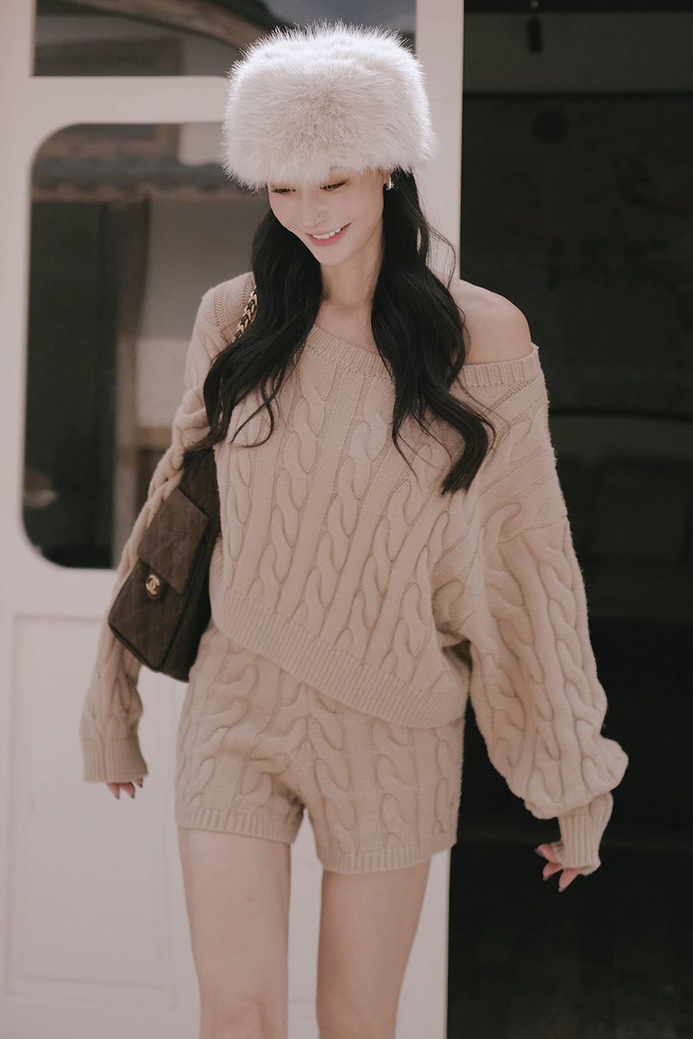 Gentle Touch Cable Knit Long-Sleeve Crop Top