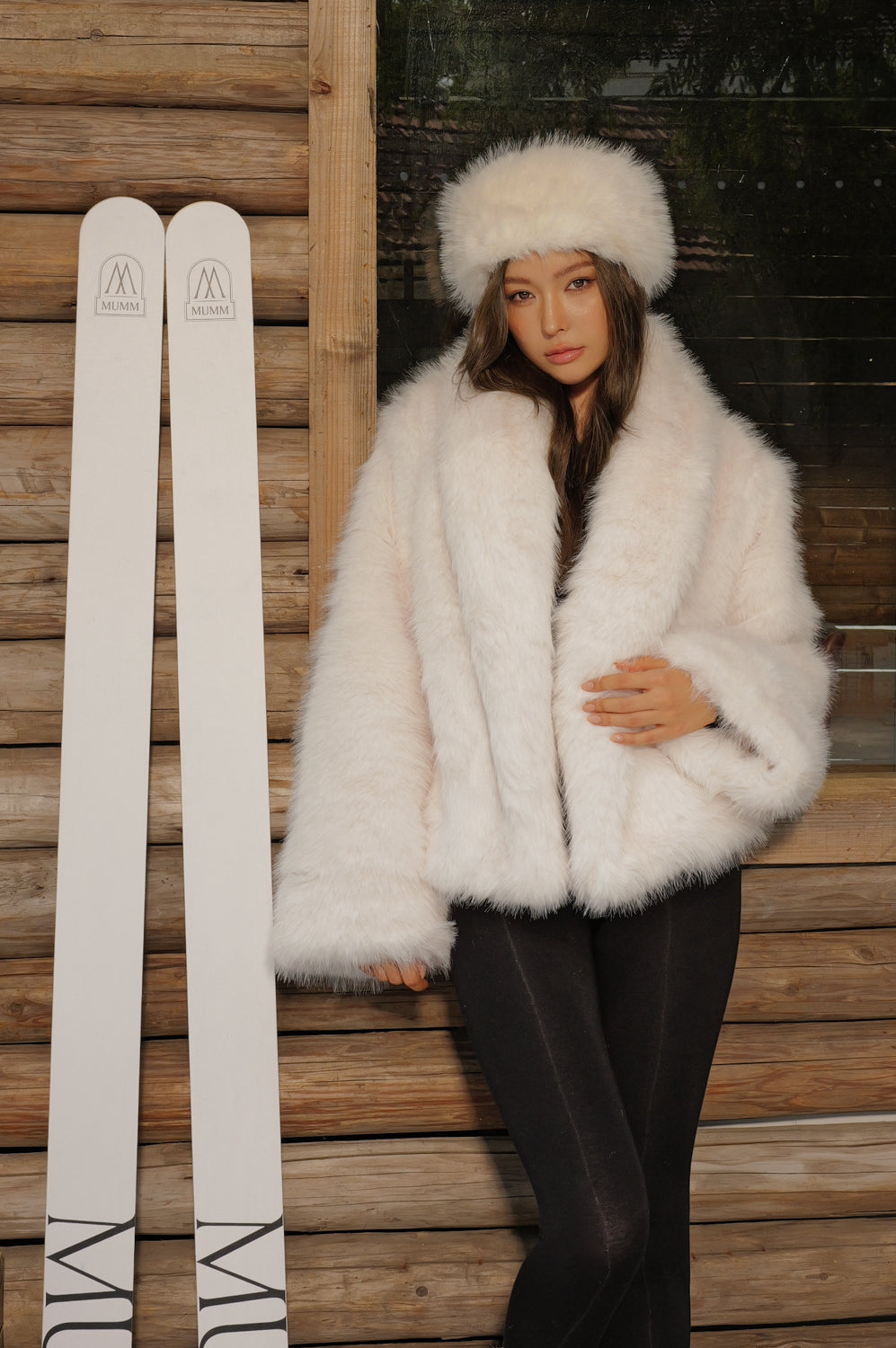 Faux Fur Shawl-Collar Cropped Coat
