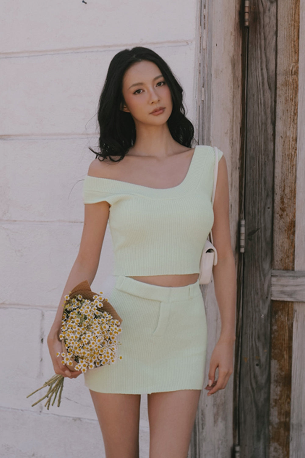 Ice Knit Faux Waistband Mini Skirt