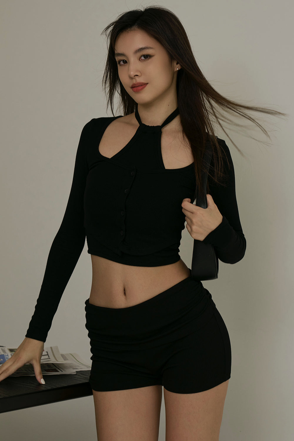 Elegant Rib Knit Square Neck Crop Top