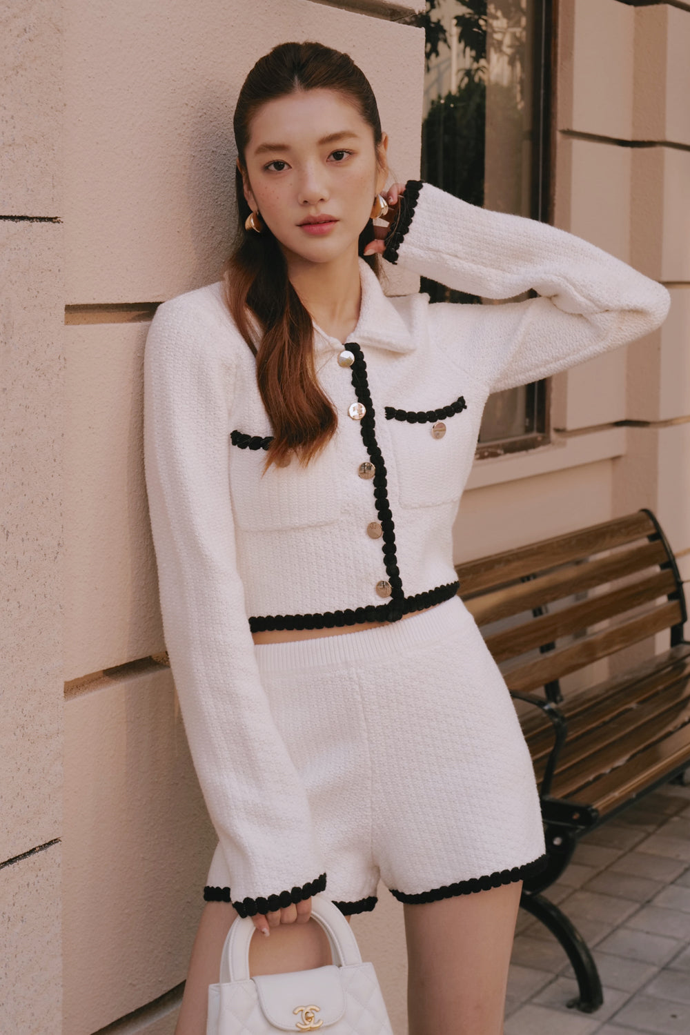 Afternoon Walk Chunky Knit Contrast Trim Long-Sleeve Button-Up Cardigan