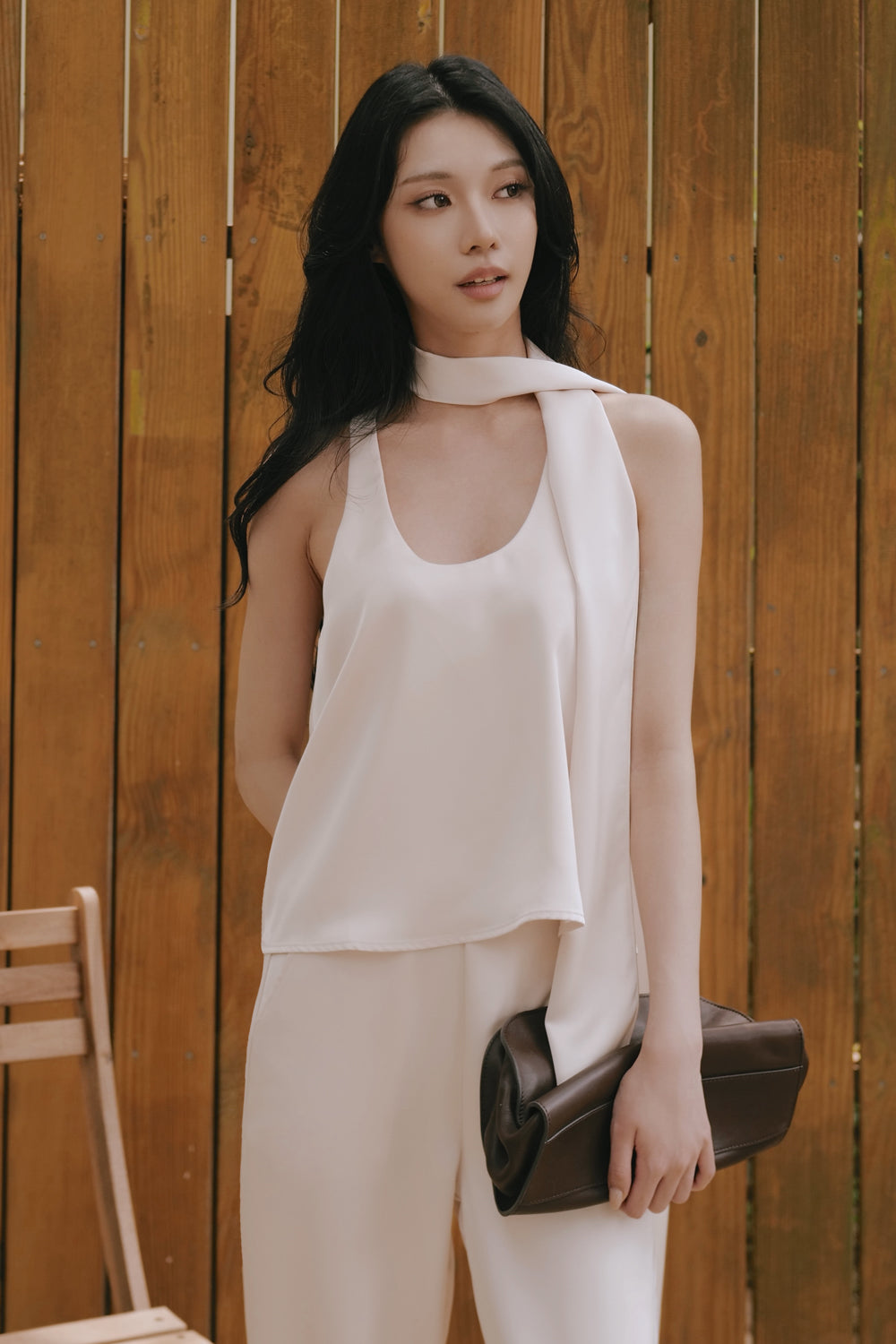 Satin Scarf Scoop Neck Tank Top