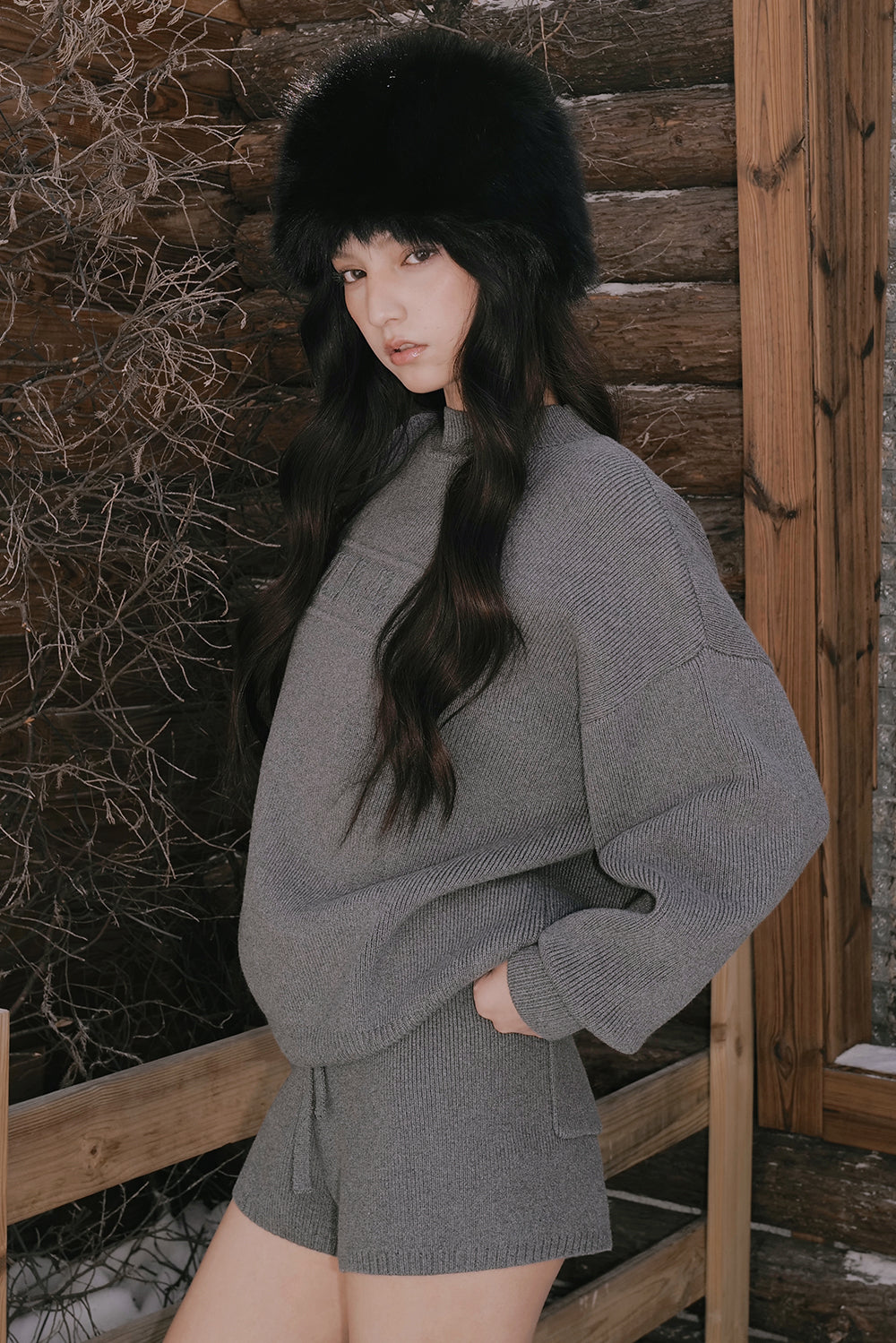 Cotton ribbed knit drawstring shorts