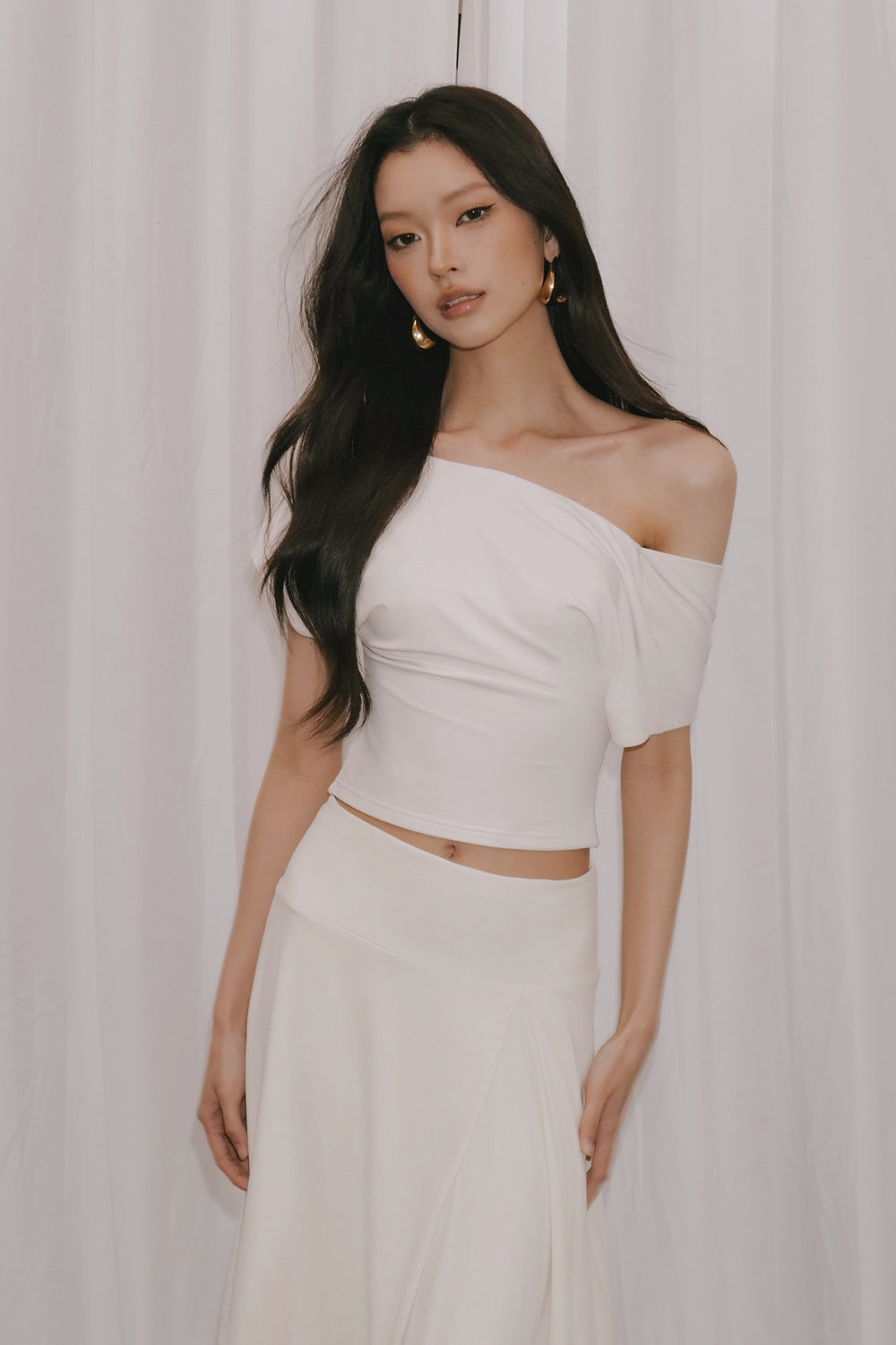 Cupro Multi-way Draped Off-Shoulder Top