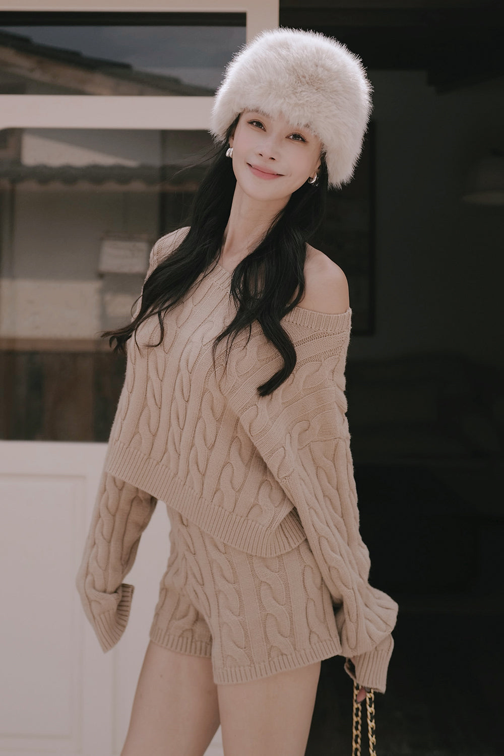 Gentle Touch Cable Knit Long-Sleeve Crop Top