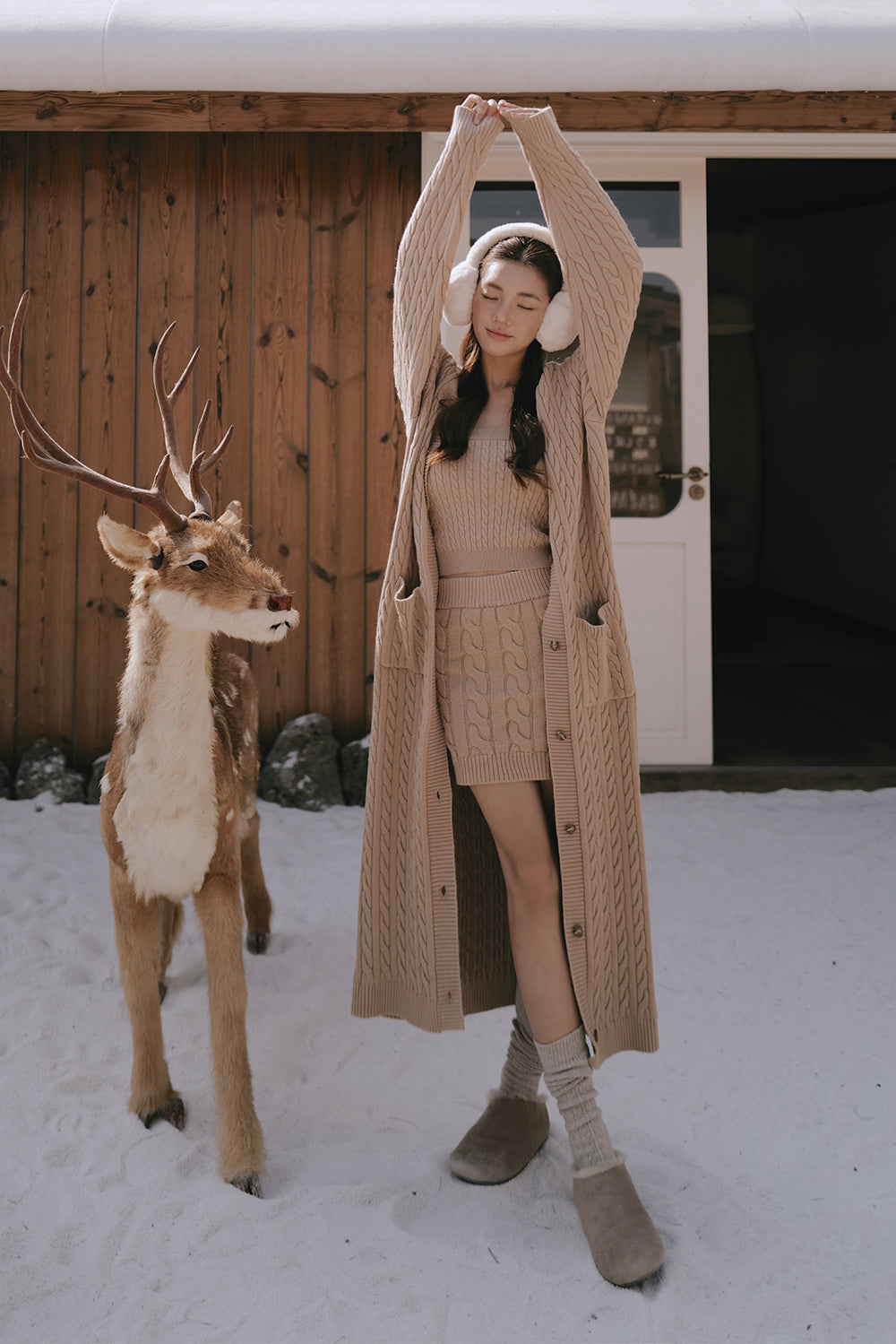 Gentle Touch Cable Knit Long Button-Down Cardigan Coat