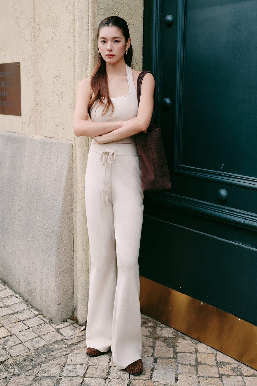 Gentle Touch Knit Halter Strap Longline BraTop