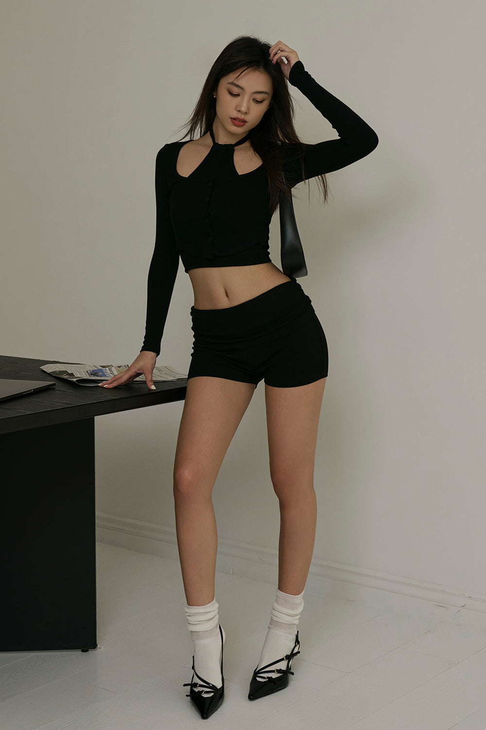 Elegant Rib Knit High Waist Shorts